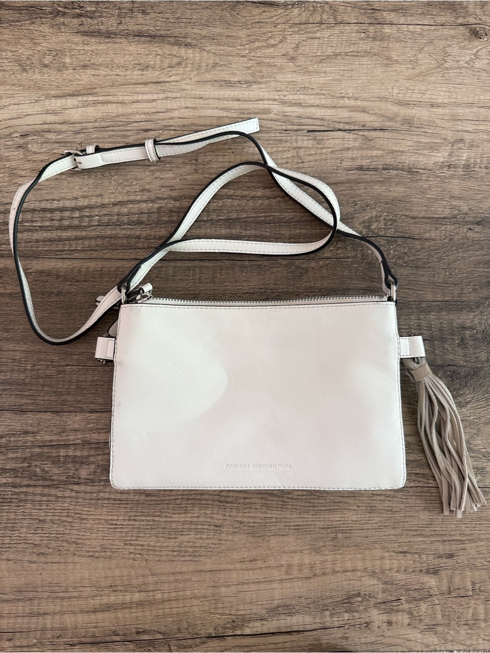 French Connection White Crossbody with Tassel